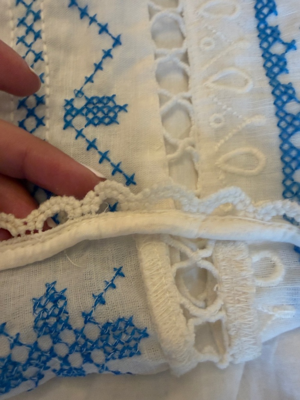 FARM Rio White Embroidered Mini Dress with Blue, Pink, Gold Accents - Picture 5 of 6